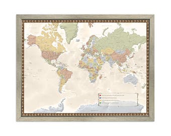 Choose Your Frame Personalized World Map with Pins - Push Pin Travel Map-34 x 26 - Framed World Map-Great Gift-Travel Map-Home Decor