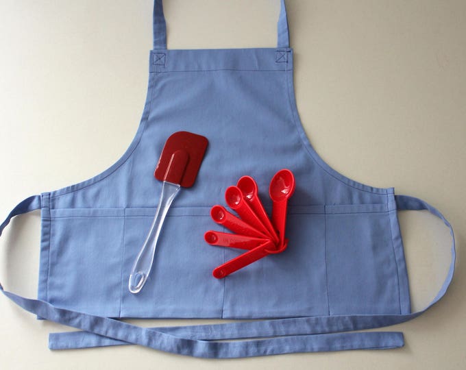 Daddy's Little Helper Child's Denim Craft Apron for Ages 2-6. Kid Chef Apron with Adjustable ties. Toddler Handyman Outfit. Tools Included