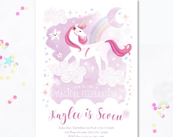 Unicorn Invite, unicorn party, girls birthday invite, children's birthday invitation, unicorn birthday party, unicorn invitation, unicorn