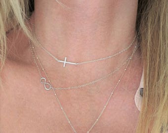 Sideways Cross Necklace + Side Cross Necklace + Choker Necklace + Sterling Silver Choker + Dainty Choker + Cross Choker + Choker