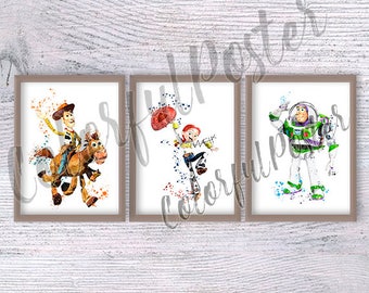 Toy Story poster Set of 3 Toy story art print Woody Jessie and Buzz wall hanging art Disney wall decor Kids room wall art Gift idea V295