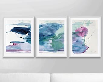 Abstract Art Print Set, Set of 3 Prints, Abstract Painting, Printable Abstract, instant download, Pink and blue art, 12x16 Prints, Wall art
