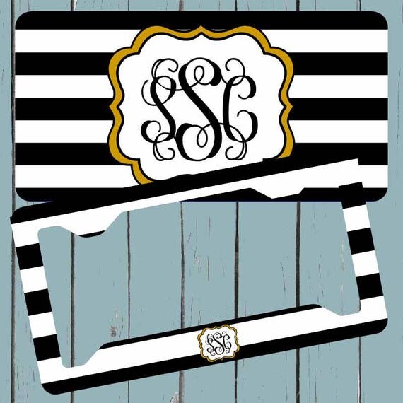 Black and White License PlateMonogram Car Tag Front License