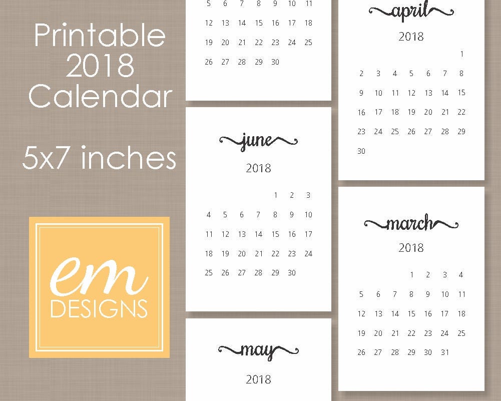printable-2018-calendar-monthly-modern-script-5x7-inches