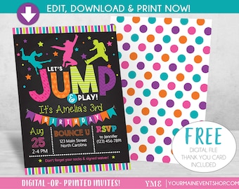 Jump Trampoline Or Bounce House Birthday Party Invite For Big