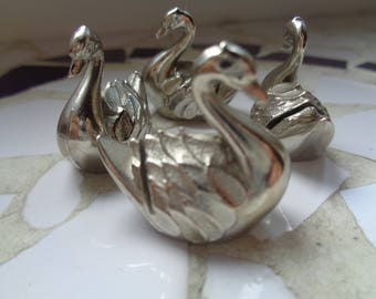 Set of 4 Vintage Swan Heavy Solid Metal Place Name Holders.