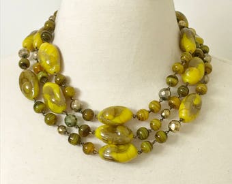 Vintage Czech Swirl Glass Multi Strand Necklace