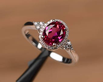lab ruby ring oval cut promise wedding ring solid sterling silver ring red gemstone July birthstone ring