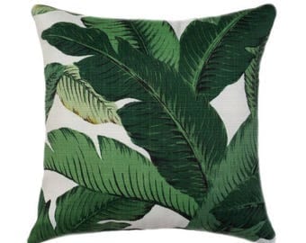SALE Palm Pillow Cover, Green Throw Pillow Cover, Decorative Sofa Pillow Cover, Green Palm, Indoor/Outdoor 18x18 Pillow, Designer Pillow, Cu