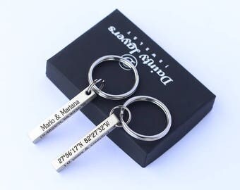 Anniversary Keychain for him / Custom Coordinate Keychain / GPS Keychain / Boyfriend Keychain Personalized