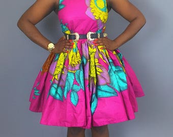 African floral print dress,African clothing,African cocktail dress,women's clothing,pink dress,skirts,maxi skirts,Mini dress, floral dress