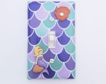 Mermaid room decor - Mermaid nursery decor - Purple mermaid light switch plate - Mermaid girls room - Mermaid gifts - Tween room decor
