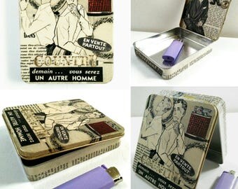 Retro cigarette box, vintage cigarette case, cigarette lighter tobacco, original collages year 50, cigarette holder fifties, cigarette case,