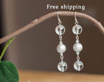 Clear quartz earrings, Clear earrings, Quartz dangle earrings, Quartz earrings, Rock crystal earrings, Clear earings, Quartz earings