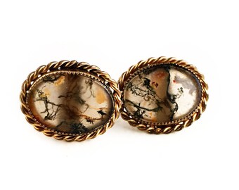 Vintage 10k Gold Filled Forstner Moss Agate Men's Cufflinks ~ Art Deco 1930s