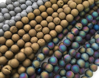 Druzy Beads, Druzy Agate, Druzy Agate Beads, Peacock Colors, Peacock Beads, Beads for Jewelry Making, Gemstone Beads, 8mm Gemstone Beads