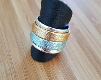 Silver plated ring and two metallics leather