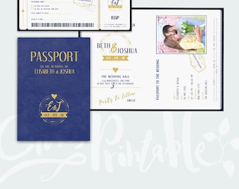 Passport Wedding Invitation Set - Boarding Pass Wedding RSVP - Plane Ticket Wedding - PSD file - Instant Download