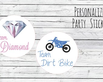 DIY Diamond or Dirt Bike Gender Reveal Party Stickers Team Boy, Team Girl, Baby Shower Voting, Favor Tags, Labels, You Choose Size