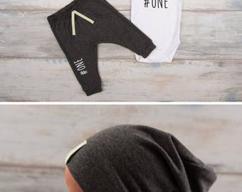 LATE SHIP SALE 1st Birthday Boy Outfit, #One Baby Boy Clothes - Pants, Bodysuit, Hat, First Birthday Boy Outfit, One Year Old Boy Birthday O