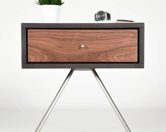 Nightstand / Mid Century Nightstands with drawer in Walnut / Modern Side table handmade / Bedroom furniture scandinavian / Modern console