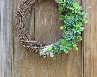 Succulent Wreath, Spring Wreath, Summer Wreath, Succulent Decor, Green Wreath, Natural Wreath, Faux Succulent Wreath, Rustic Wreath