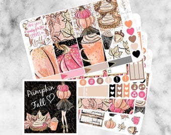 W65 Pumpkin Fall ECLP VERTICAL Weekly Kit, Planner Stickers, Erin Condren, Sticker Kit, Fall stickers, Autumn kit, Pumpkin pie, Pumpkin kit