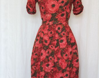 1950s Vintage Dress, Jonathan Logan, 50s Cotton Dress, Pleated Pencil Skirt, XS/S