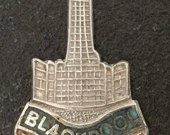 Silver Bracelet Charm Enamel Blackpool Tower Vintage Necklace Pendant fob England