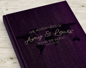 Bucket List, Travel Journal, Purple Travel Notebook, Personalised Notebook, Travel Gift, Places We're Going, Gold World Map, Our Adventures