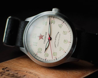Ultra rare original vintage Soviet watch "RAKETA Death to Spies" 1980 release. Made in USSR. Mechanical watch, Vintage watch, Watch vintage.