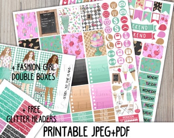 Ice Cream printable planner stickers for Erin Condren LifePlannerTM watercolor cute summer ice cream shop cone cake milkshake weekly kit