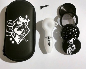 Harley Quinn Pipe Case Grinder Harley Glass Pipe Set Magnetic Magic Grinding 2017 + Free Shipping