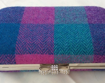 Harris Tweed minaudière/Clam Shell embrayage sac à main. Fait à la main doublé en Liberty de Londres coton