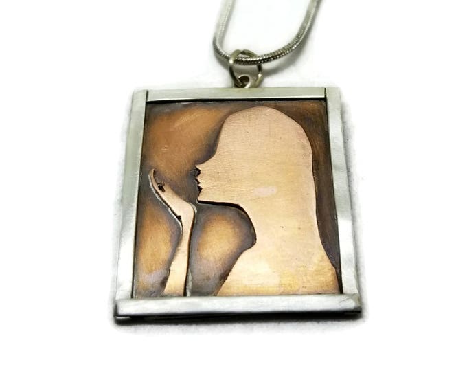 Mixed Metal Silhouette Pendant, Bella Ornamenti Logo Necklace, Copper and Sterling Silver Necklace, Unique Birthday Gift, One of a Kind