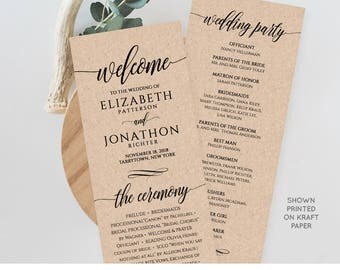 Wedding Program Printable, Order of Service, Rustic Ceremony Program Template, Instant Download, 100% Editable Template, Digital #020-201WP