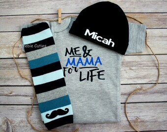 Me And Mama For Life Baby Boy Outfit, Baby Boy Outfit, Newborn Baby Boy Outfit, Baby Boy Take Home Outfit, Baby Boy Me And Mama Bodysuit