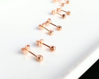 Rose gold dot earring stud. Rose gold ball stud. Tiny Rose gold stud. Minimalist rose gold earrings.