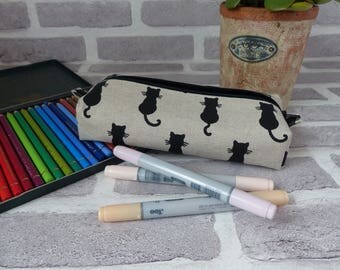 cat shadow pencil case, cat pencil case, back to school, school supplies, cat lover, black lining
