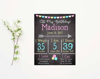 Birthday Chalkboard Sign- Girl Birthday Poster- Printable Chalkboard- 5th Birthday- Birthday Party Decor- Birthday Poster Board-