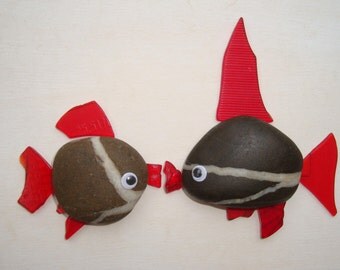2 sea pebbles with white veins-Sea striped stones-Pebble art