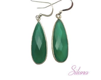 Drop dangle earrings sterling silver 925 and green onyx