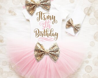 5th Birthday Outfit Girl | 5th Birthday Girl Shirt | Pink And Gold Birthday Outfit | 5th Birthday Tutu Set | Girl 5th Birthday Tutu Set