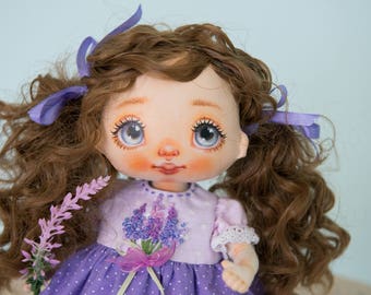 Textile doll, rag doll, cloth doll, fabric doll, art doll, interior doll, OOAK doll, embroidy, lavender, vintage doll, gift -AliceMoon #74