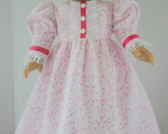 Pink star flannel princess style nightgown, American Girl nightgown, Fits 18 inch American Girl