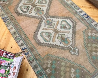Vintage rug,Turkish rug,Oushak rug,floor rug,Anatolian rug,home interior rug,ethnic rug,hallway rug,area rug,deco rug, old rug.4"2x8"1ft