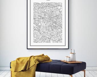 Paris map art | Etsy