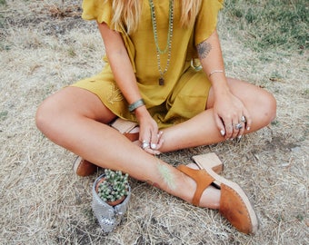 Swedish Clogs Highwood Brown Oiled Nubuck Leather by Lotta from Stockholm / Wooden Clogs / Summer Sandals / High Heel / Mary Jane Shoes /