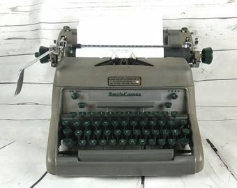 Working Vintage Gray Smith Corona Typewriter with Green Keys, MADE IN U.S.A.