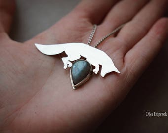 Silver fox pendant Silver fox necklace Cute baby fox Fox jewelry Animal jewelry Animal inspired Forest animal jewelry Animal lover